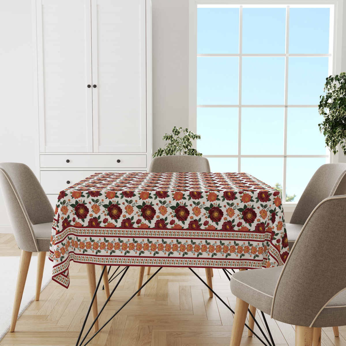 Red Bunch Table Cloth for 6 Seater Dining Table