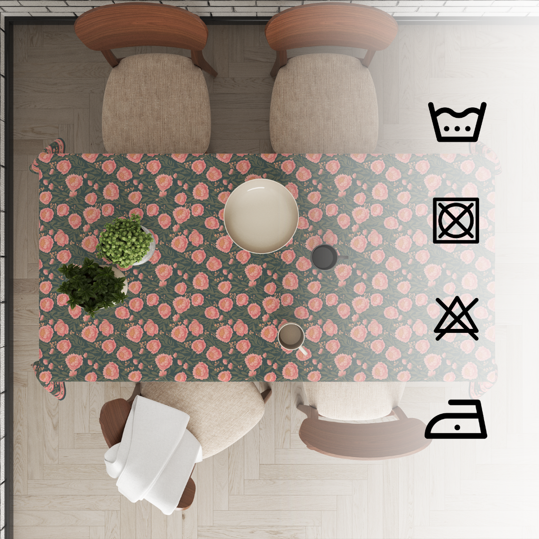 Green Flowers Table Cloth for 8 Seater Dining Table | Digital Print