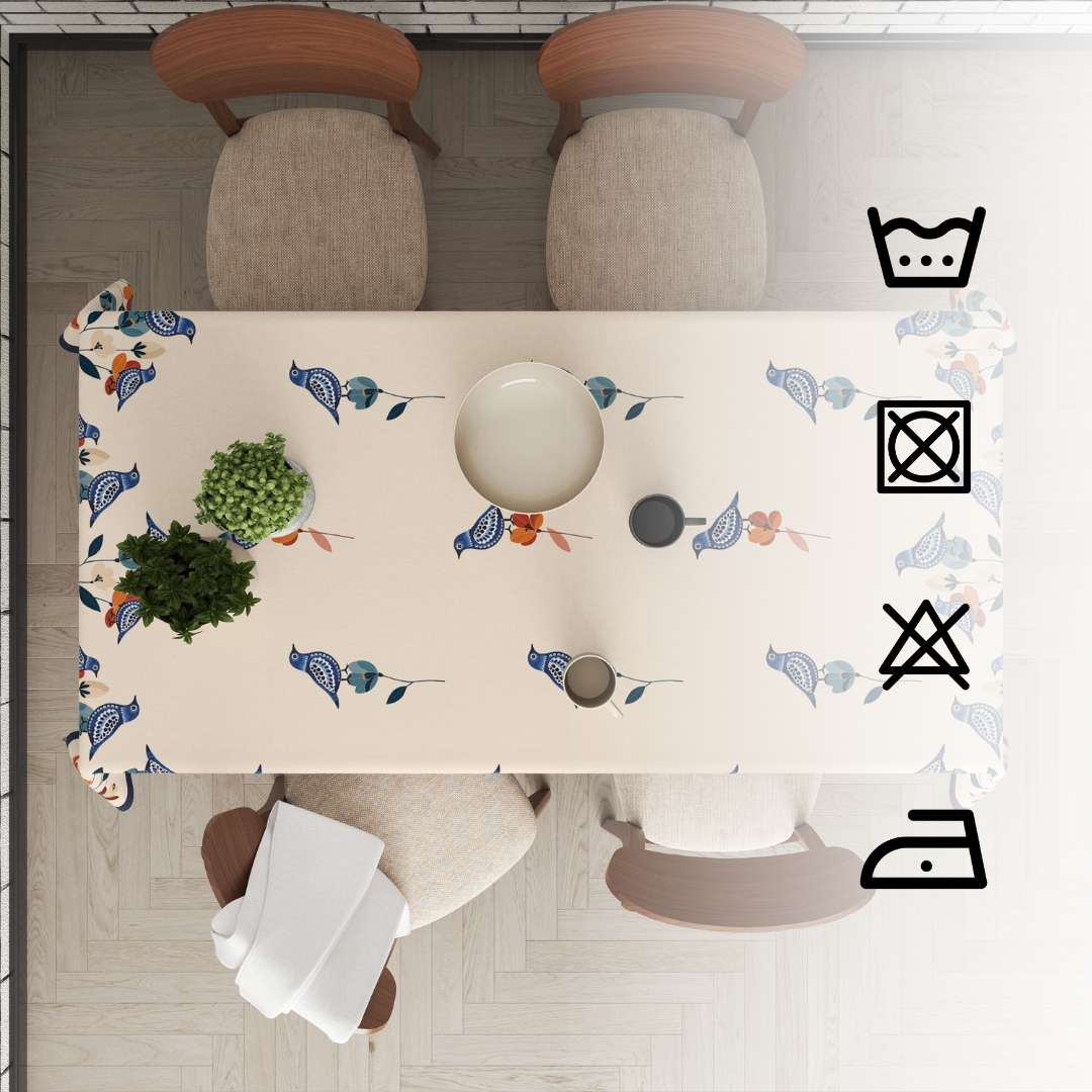 Floral Birdy Table Cloth for 6 Seater Dining Table
