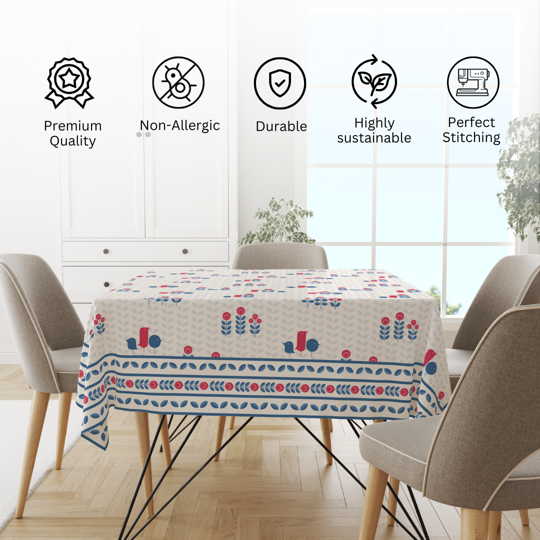 Blue Minimal Table Cloth for 6 Seater Dining Table