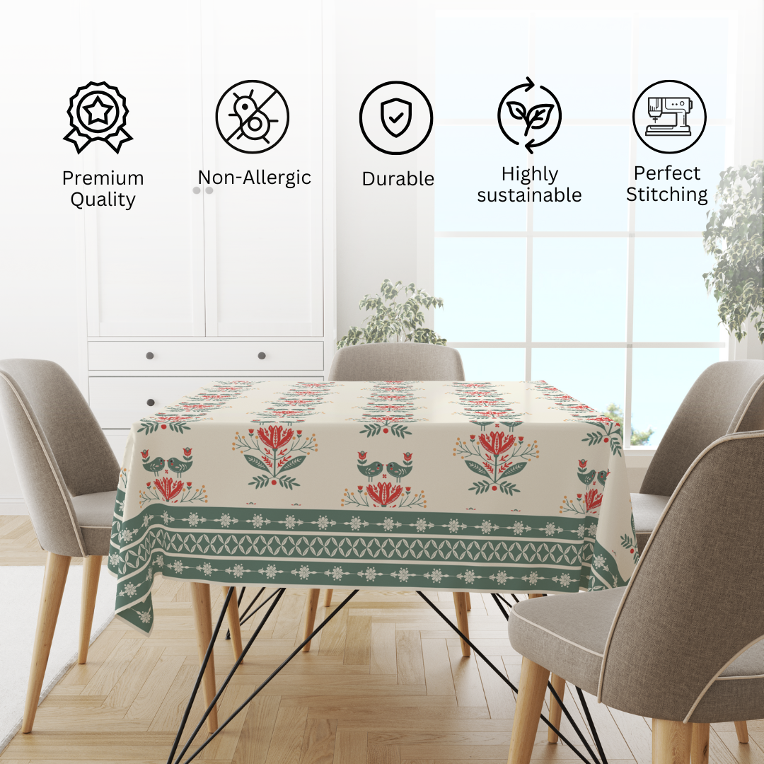 Birds Minimal table Cloth for 6 Seater Dining Table