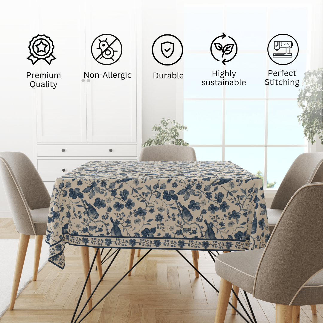 Birds Roots Table Cloth for 6 Seater Dining Table