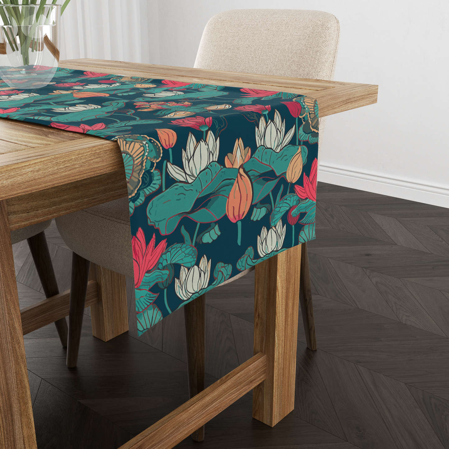 Lotus Blues | Table Linen/ Kitchen Linen| Table Runner| Premium Quality