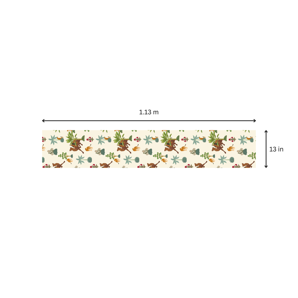 Rajwadi Camel table runner size chart showing small size, 45 x 13 inches