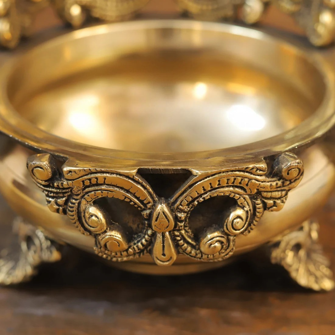 Brass Ganesh Urli, Golden Finish, 10"