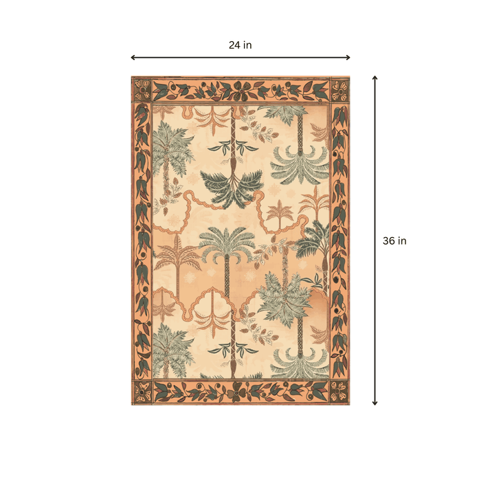 Size chart showing 24 x 36 in (2x3 feet) dimensions for the Dhurrie rug