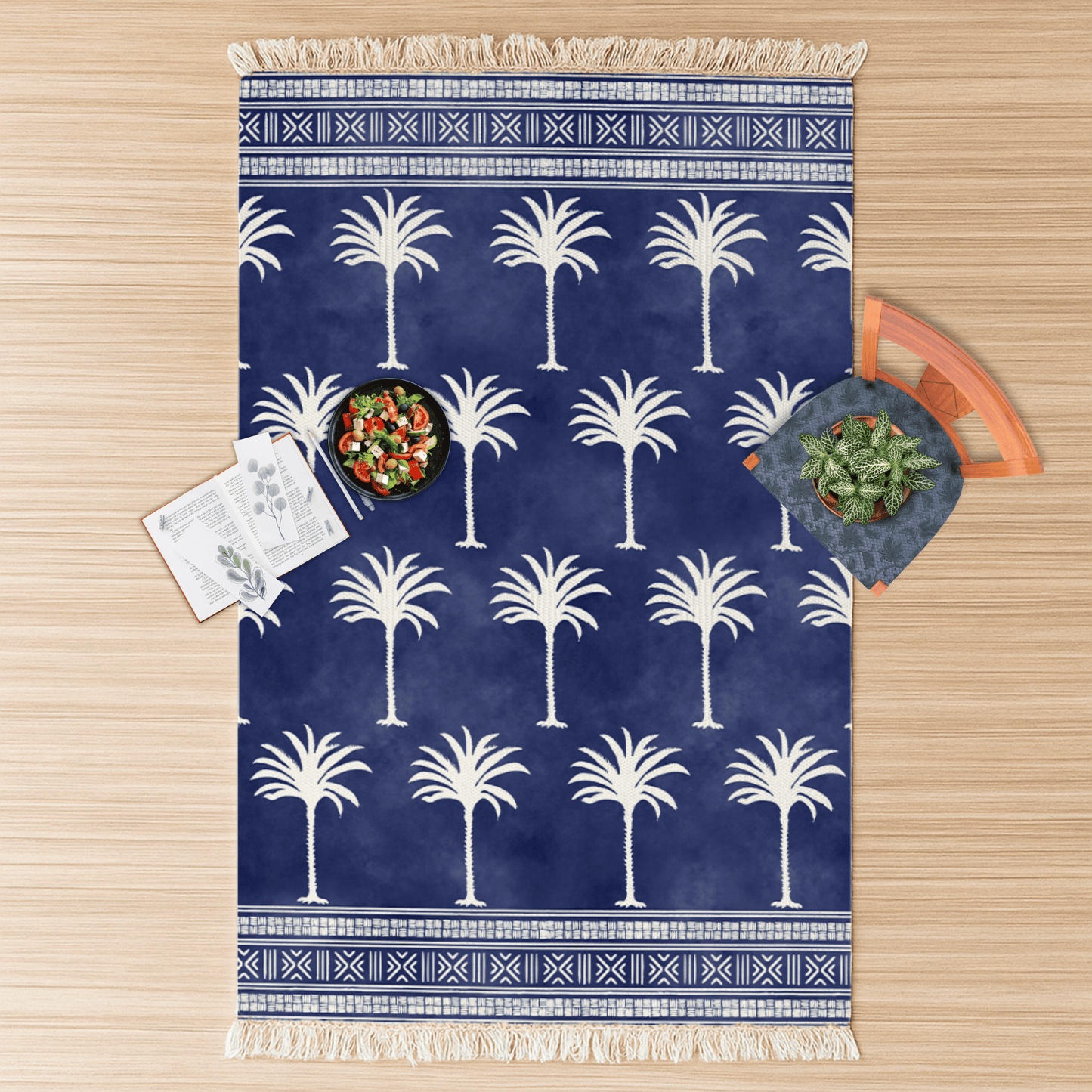 Tropical Tree Dhurrie Carpet Rugs Floor Mat for Living Area and Bedroom 2x3 Feet - Small