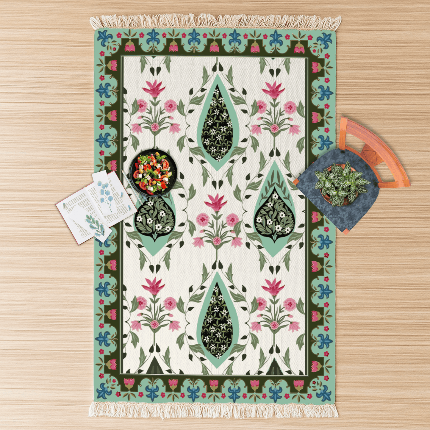 Vibrant Vintage Dhurrie Carpet Rugs Floor Mat for Living Area and Bedroom 2x3 Feet - Small