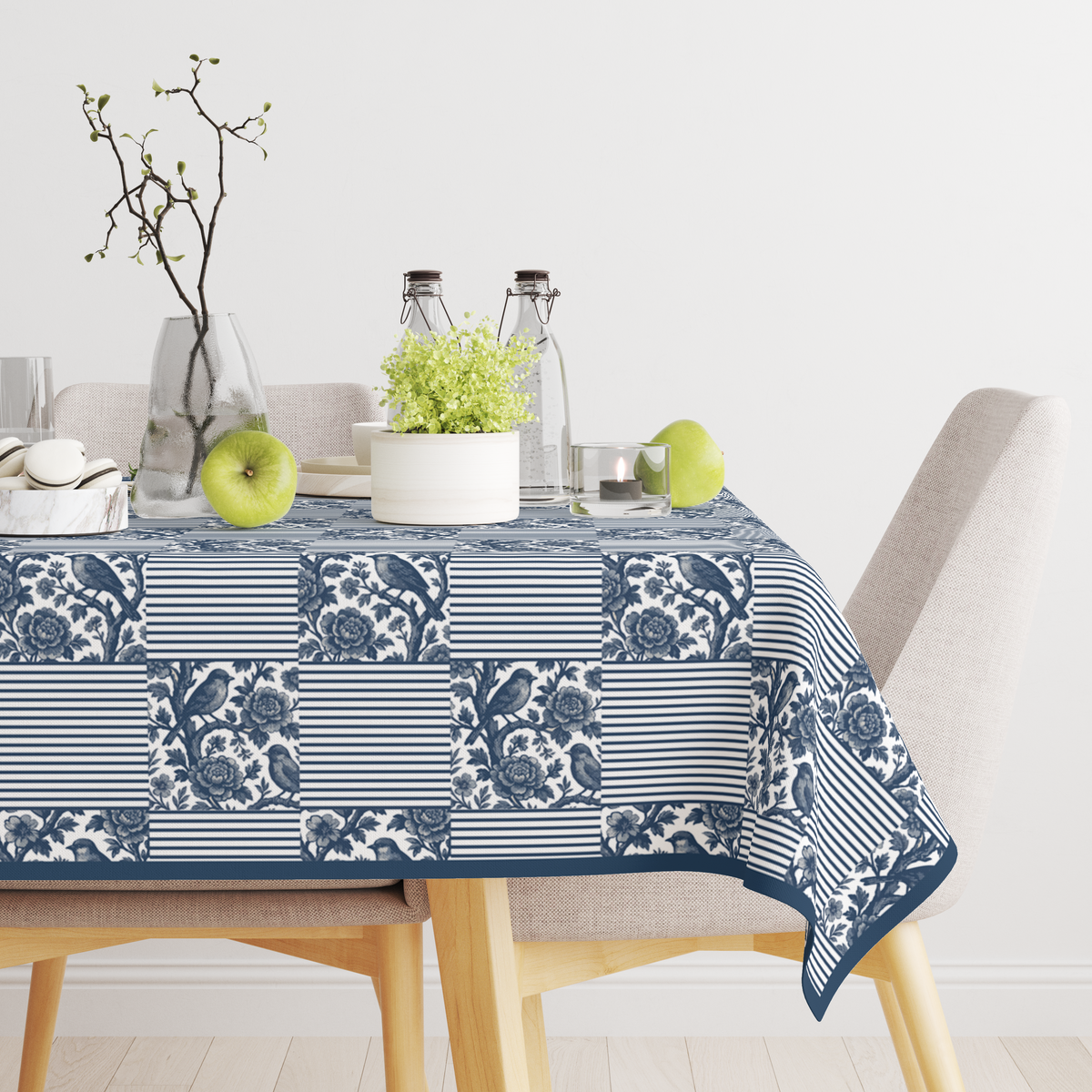Blue Strips Table Cloth for 8 Seater Dining Table | Digital Print