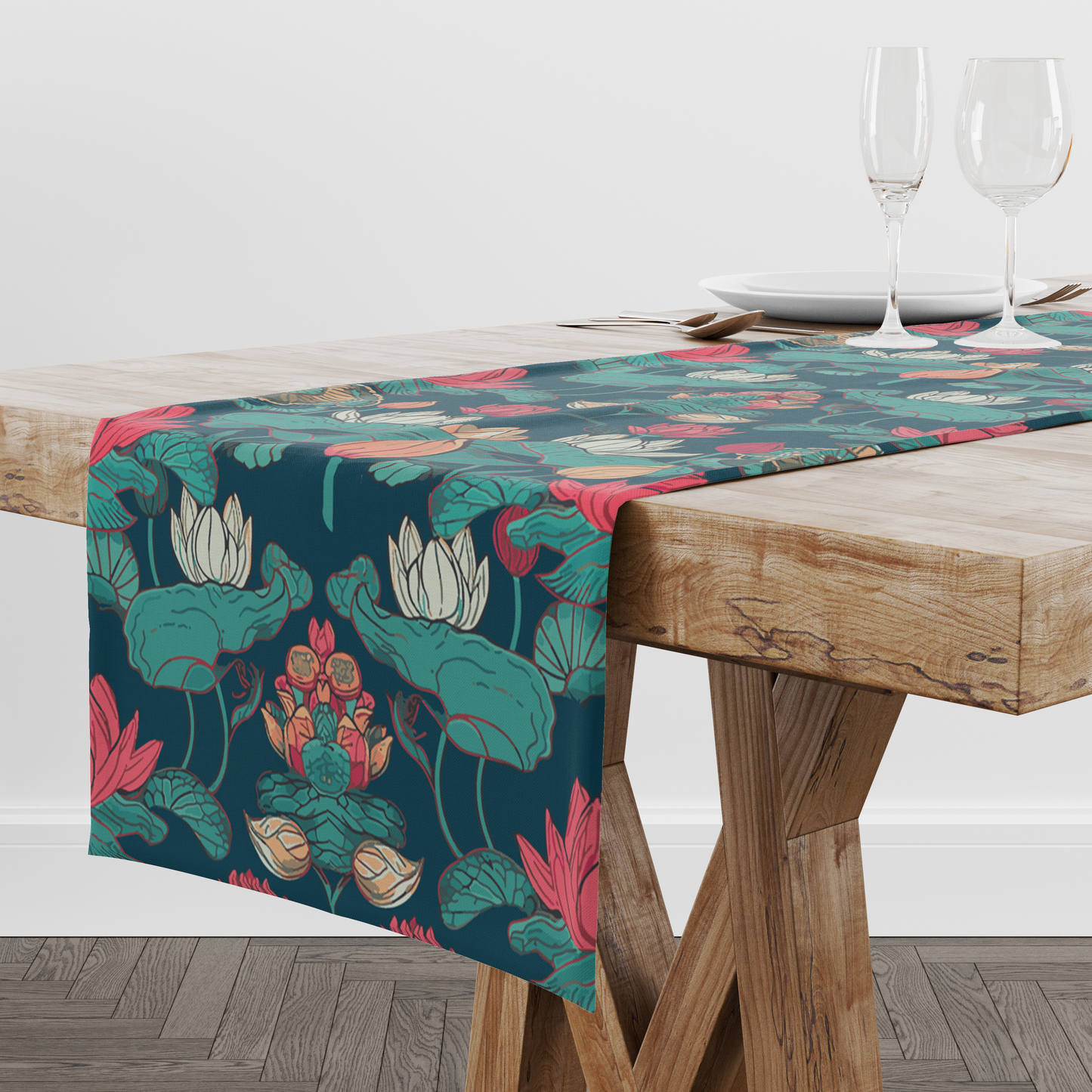 Lotus Blues | Table Linen/ Kitchen Linen| Table Runner| Premium Quality