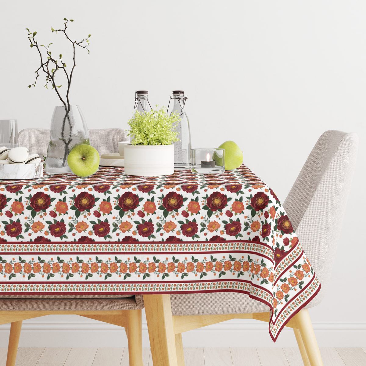 Red Bunch Table Cloth for 6 Seater Dining Table