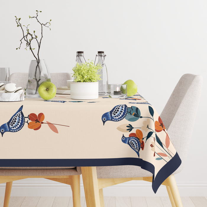 Floral Birdy | Premium Quality | Table Cloth | 6 Seater Dining Table Cloth