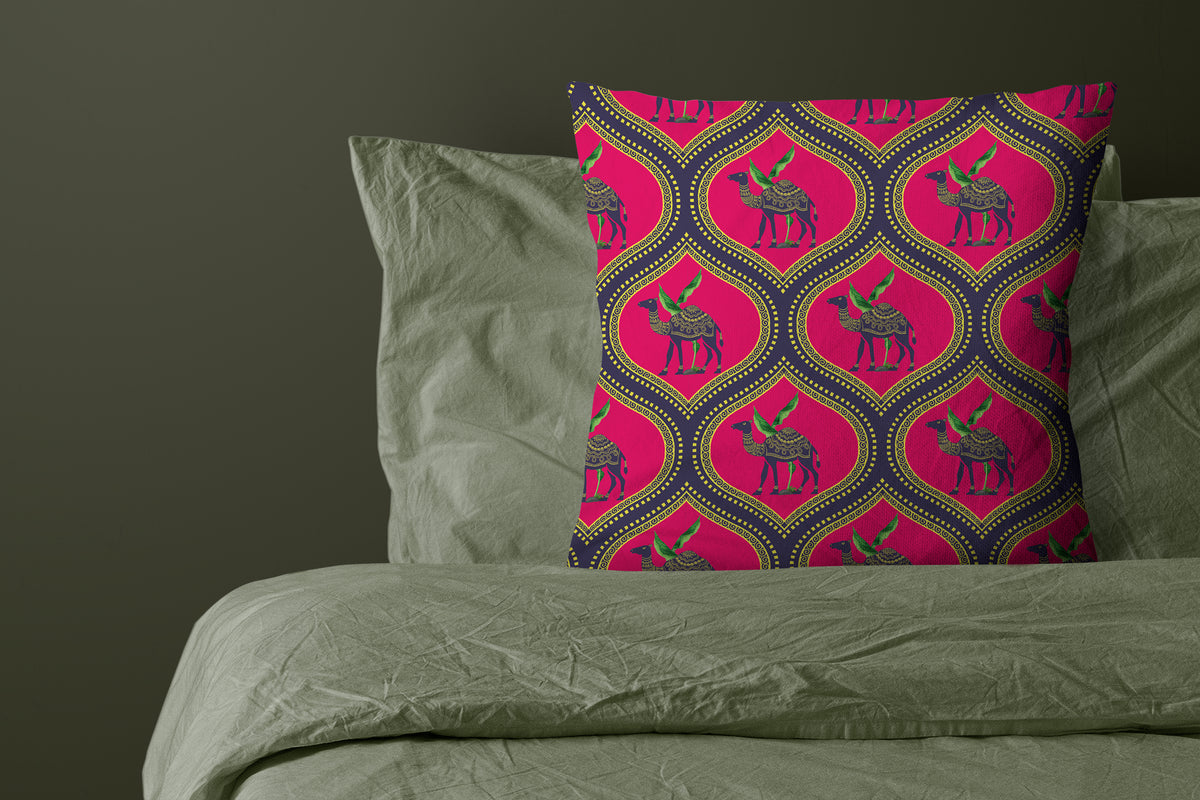 Astitva Royal Caravan Cushion Cover Set of 5 – 16x16 Inch (Silk Poly Mix)