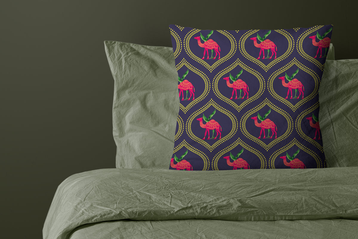 Astitva Royal Caravan Cushion Cover Set of 5 – 16x16 Inch (Silk Poly Mix)