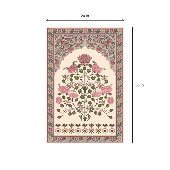 Size chart showing 24 x 36 in (2x3 feet) dimensions for the Dhurrie rug