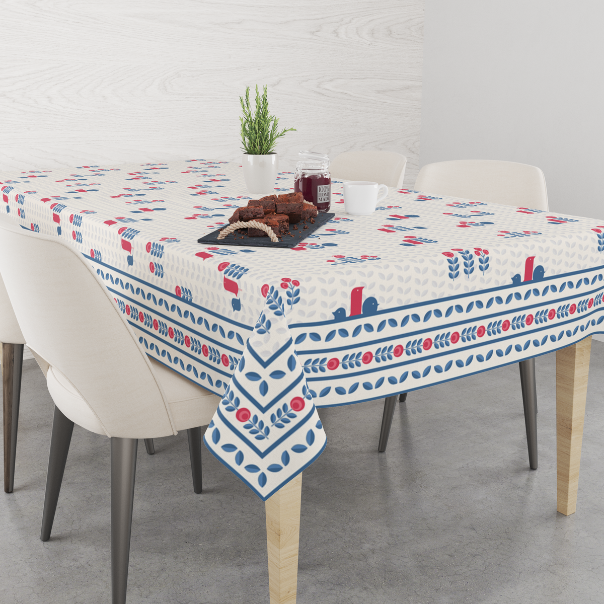 Blue Minimal Table Cloth for 6 Seater Dining Table