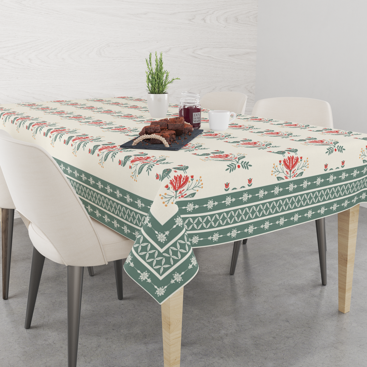 Birds Minimal table Cloth for 6 Seater Dining Table