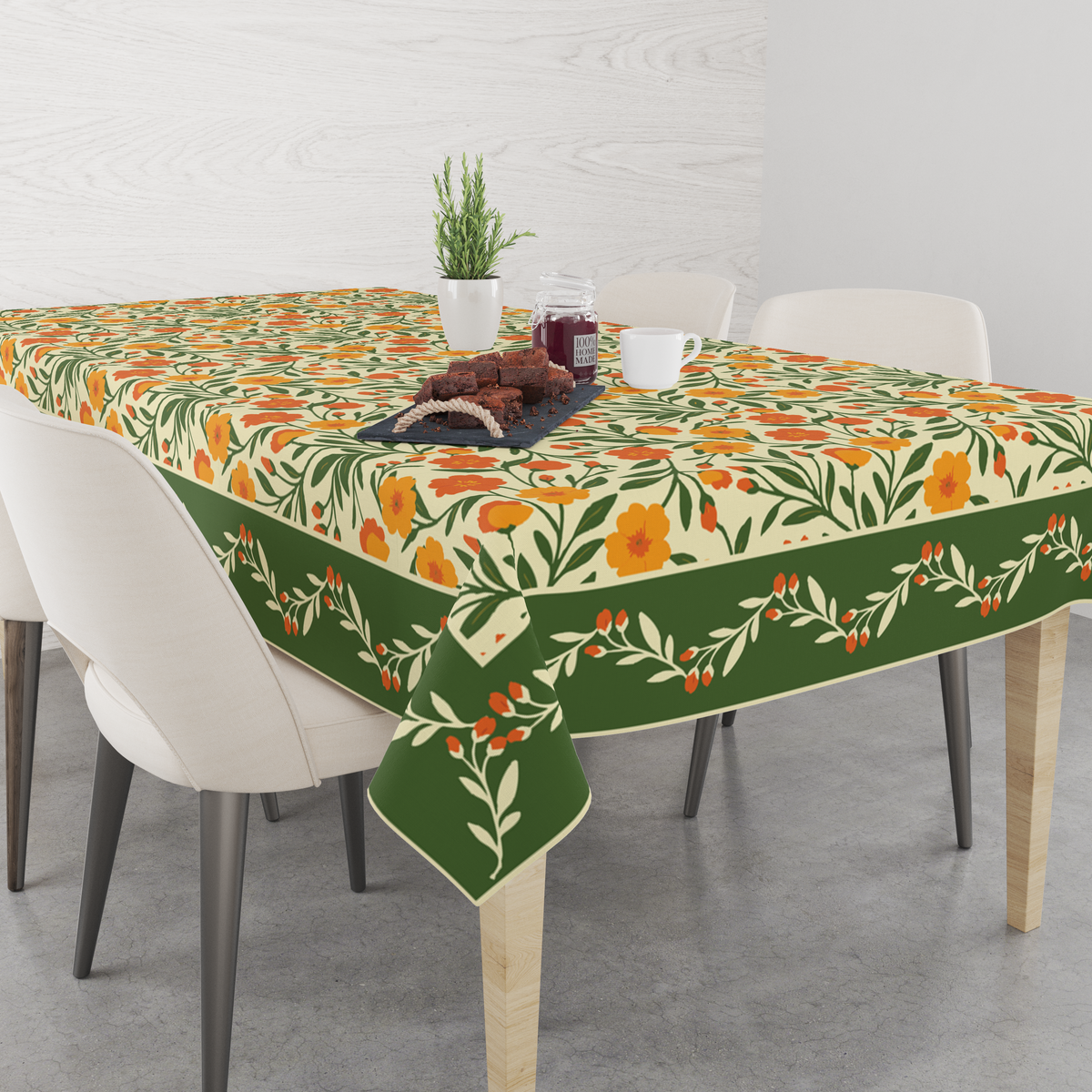 Bright Floral Table Cloth for 6 Seater Dining Table