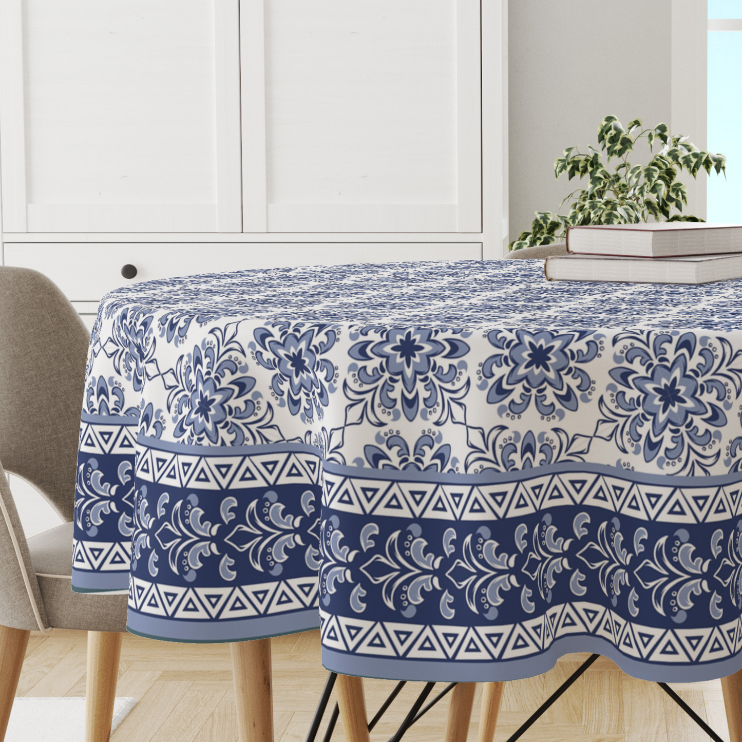 Turkish Blue Block| Premium Quality | Table Cloth/ Table Linen | Kitchen Linen image 0