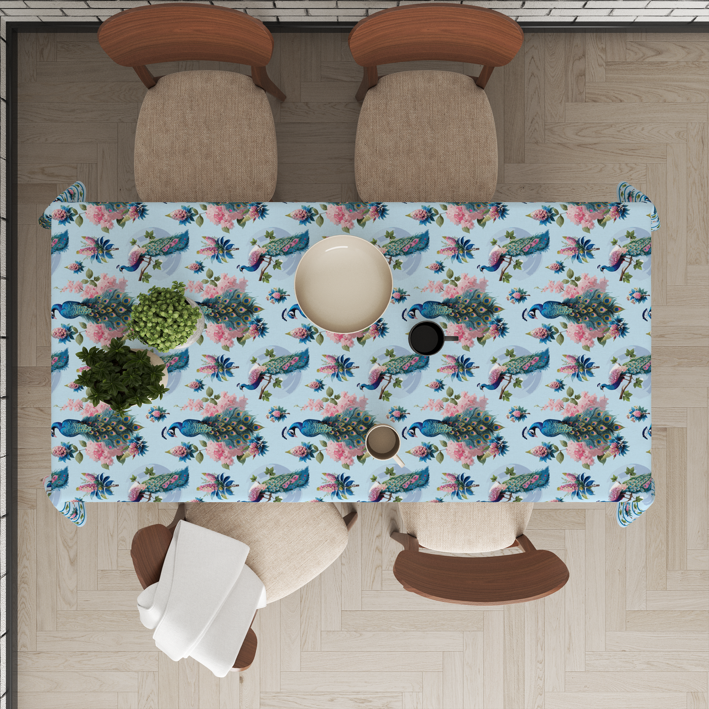 Peacock | Premium Quality | Table Cloth | 6 seater Dining Table Cloth
