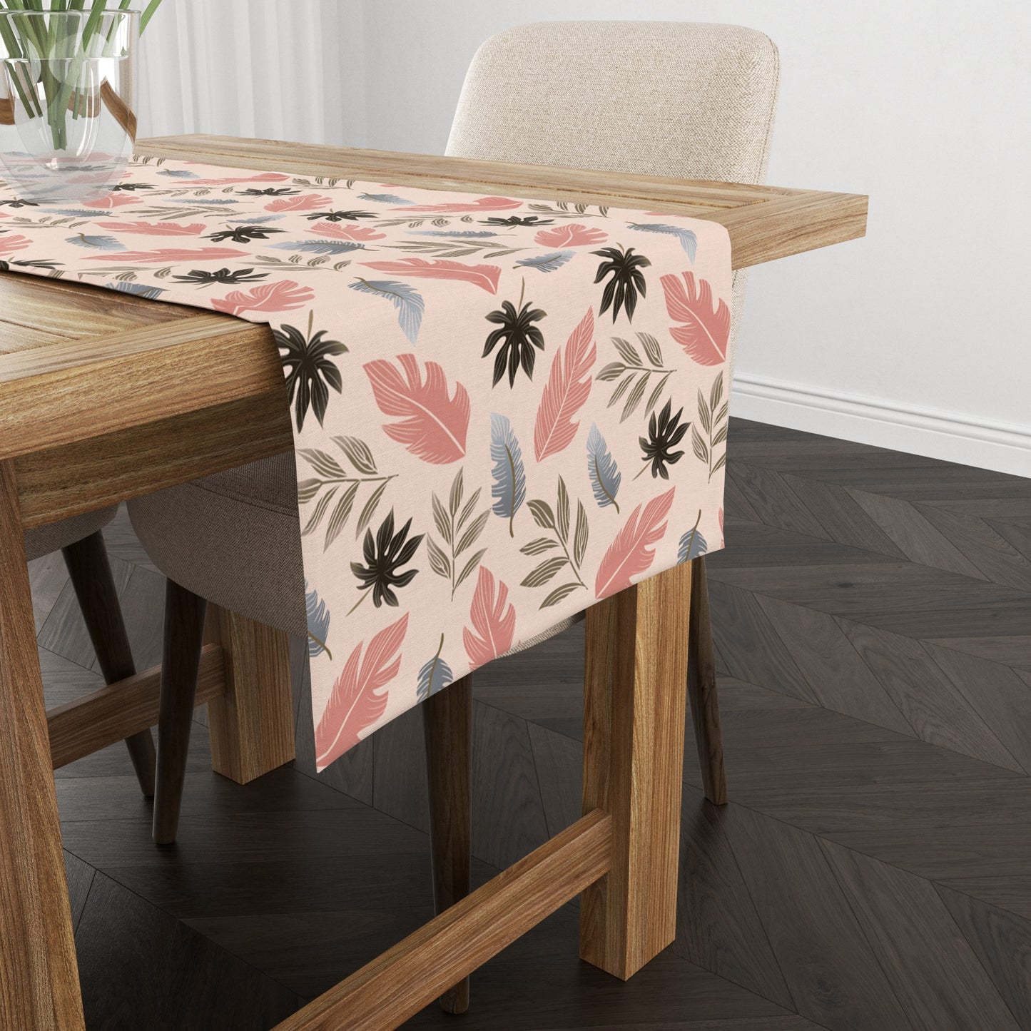 Tropical Leaves(Pink)| Table Runner/ Table Linen| Premium Quality| Kitchen Linen image 2