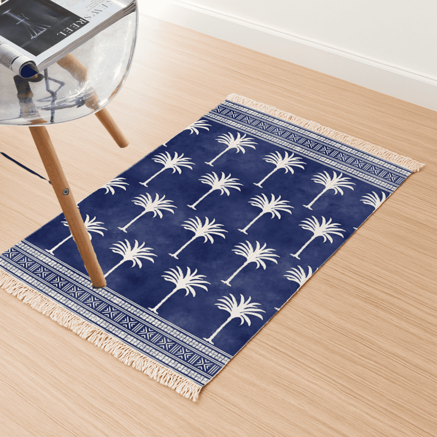 Tropical Tree Dhurrie Carpet Rugs Floor Mat for Living Area and Bedroom 2x3 Feet - Small