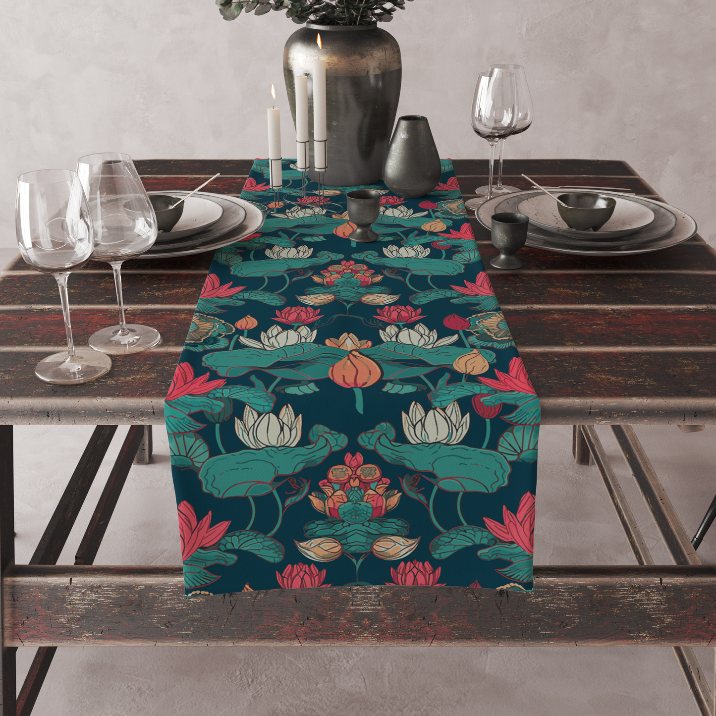 Lotus Blues | Table Linen/ Kitchen Linen| Table Runner| Premium Quality