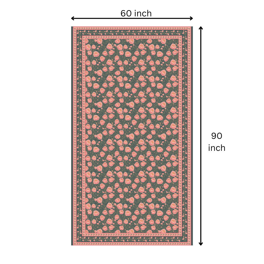 Green Flowers Table Cloth for 6 Seater Dining Table