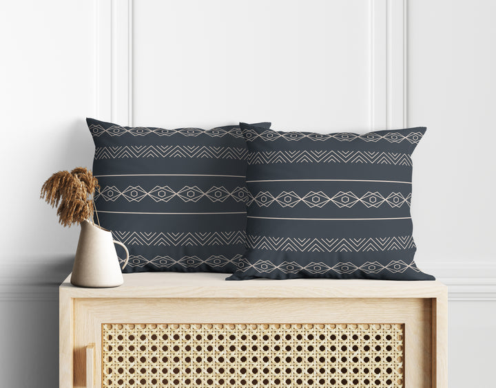 Tribal Borders Grey Cushion Cover Set of 2