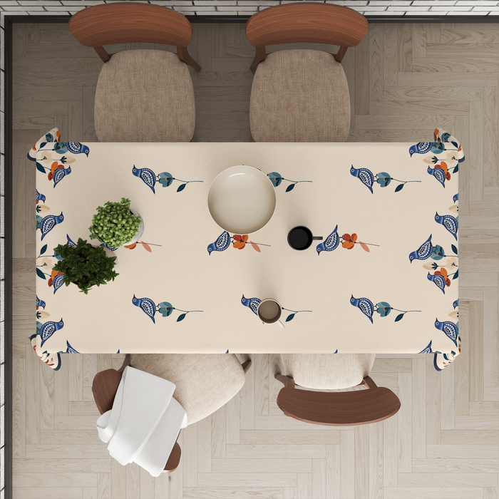 Floral Birdy Table Cloth for 6 Seater Dining Table