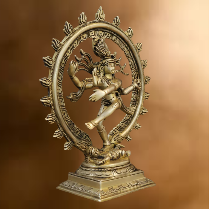 Brass Natraj Idol, Fine Golden Finish 9.5"