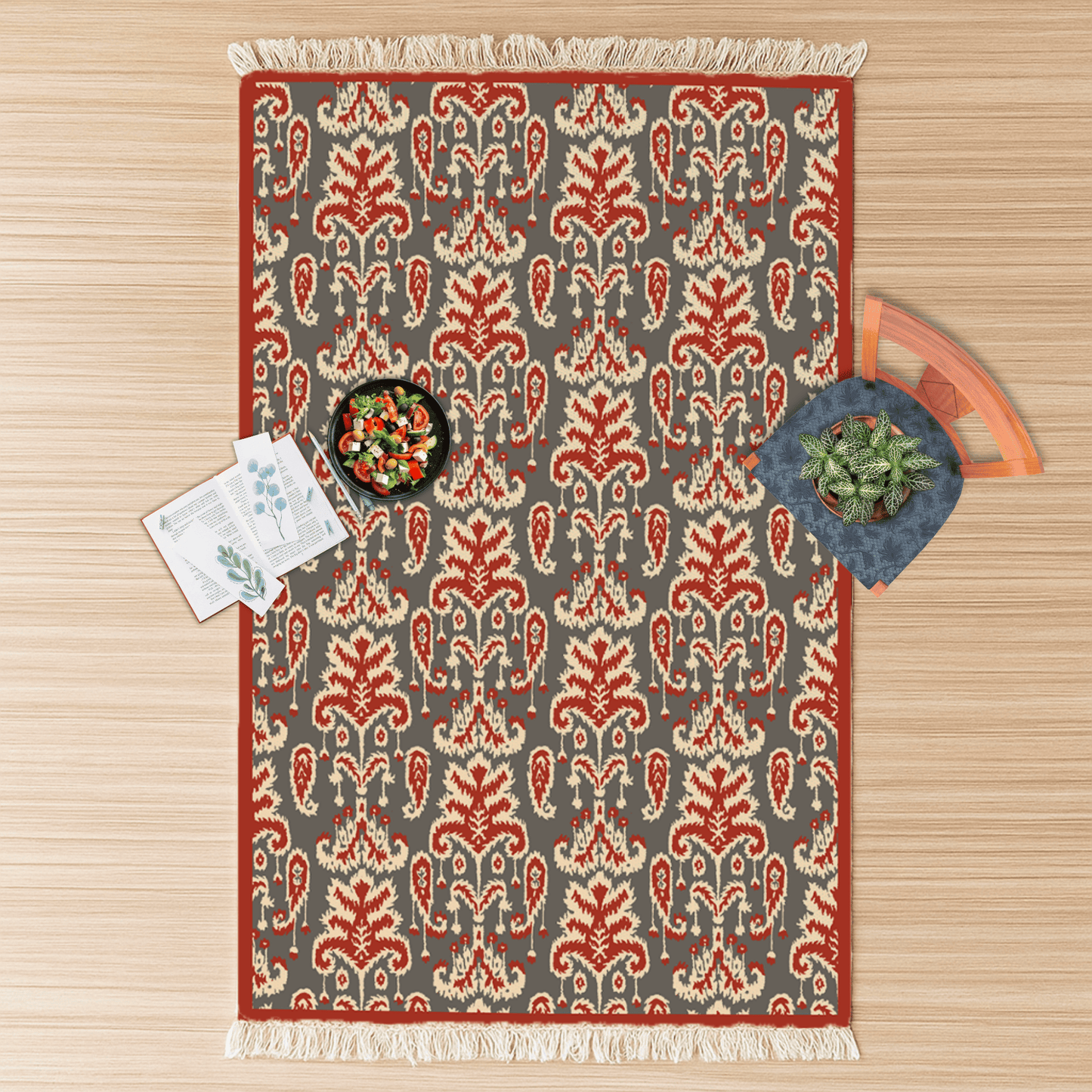Ikkat Dhurrie Carpet Rugs Floor Mat for Living Area and Bedroom 2x3 Feet - Small