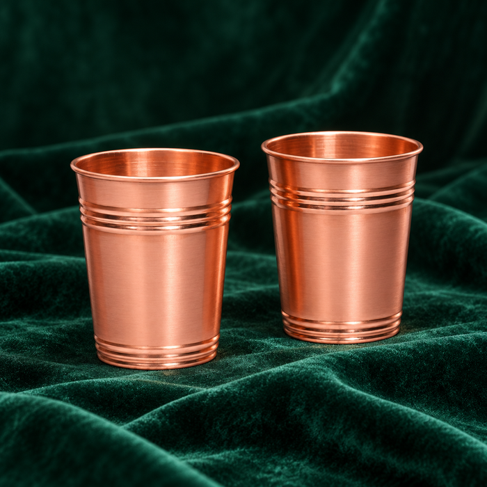 Pure Copper Water Glass Set of 2 – Ring Design Tumbler, 300 ml