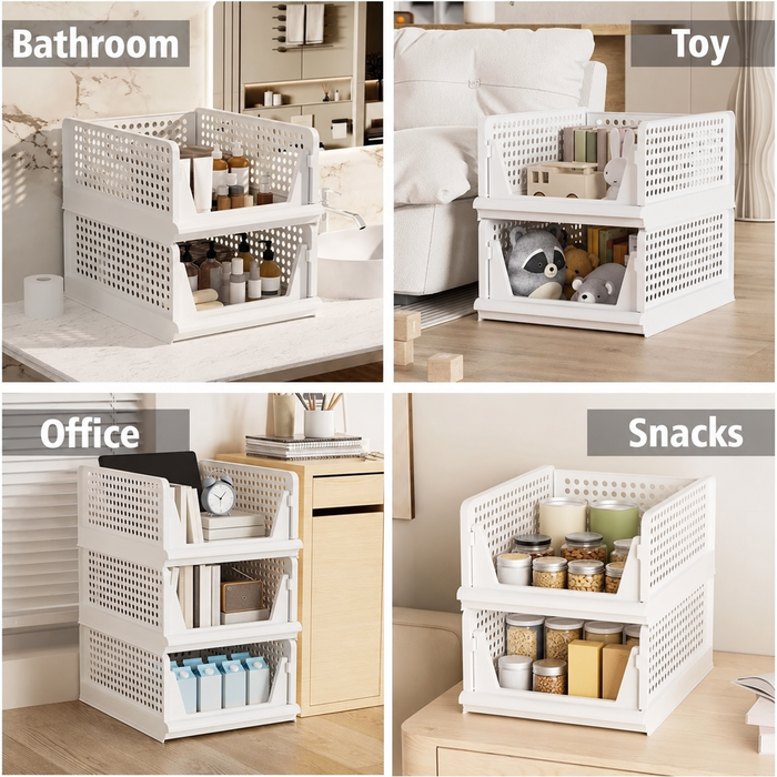Stackable Wardrobe Organizer Set of 3 – White Plastic with Sliding Rails, view 4