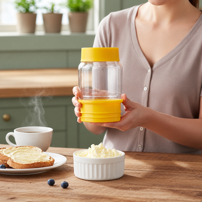 Handheld Butter Maker Bottle with Ramekin, 400 ml – Manual Butter Churn, view 2