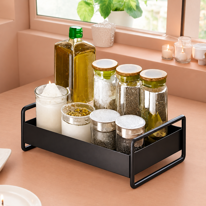 Black Metal Countertop Kitchen Rack Tray – Glossy Finish, 33 x 20 x 9 cm, view 3