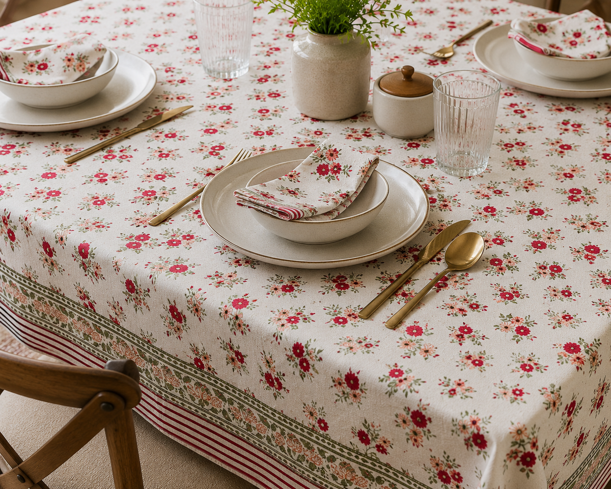 Kusum Block Printed Rectangle Table Cloth – 6 Seater