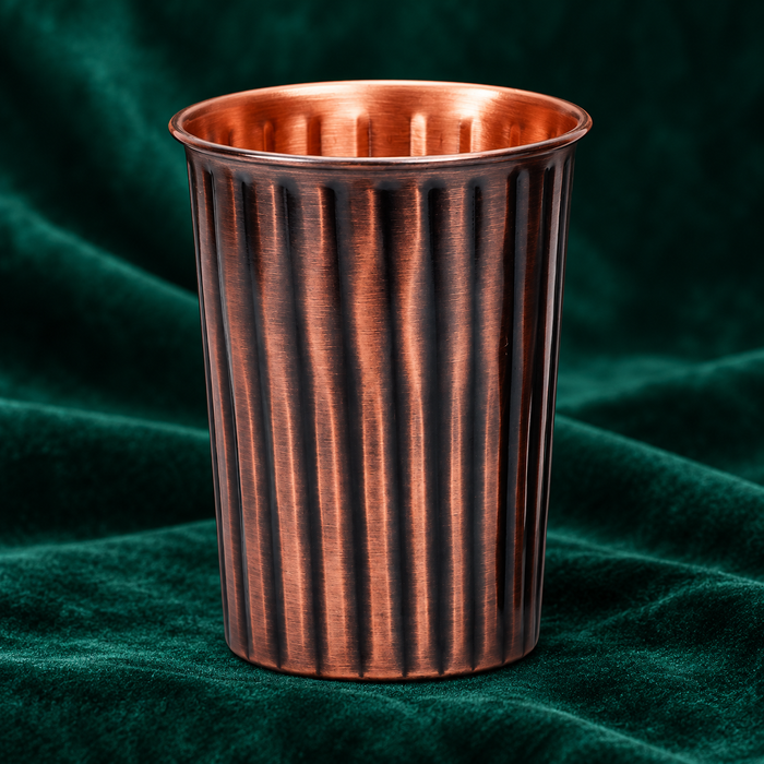 Pure Copper Water Glass Set of 2 – Antique Rope Design Tumbler, 300 ml