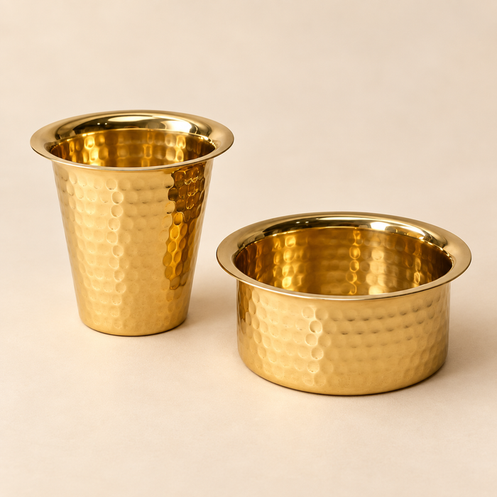 Brass Hammered Dabra Set with Tumbler & Bowl
