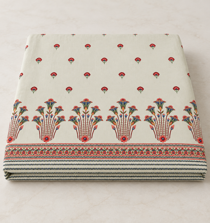 Shahi Gulnar Buti Mughal Print Cotton Double Bedsheet with 2 Pillow Covers