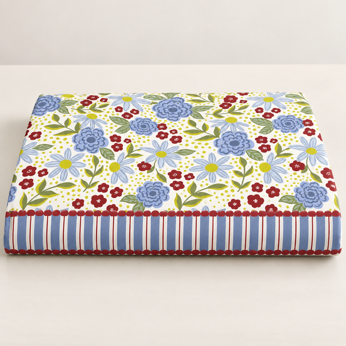 Cornflower Picnic Bloom Blue Floral Cotton Double Bedsheet with 2 Pillow Covers
