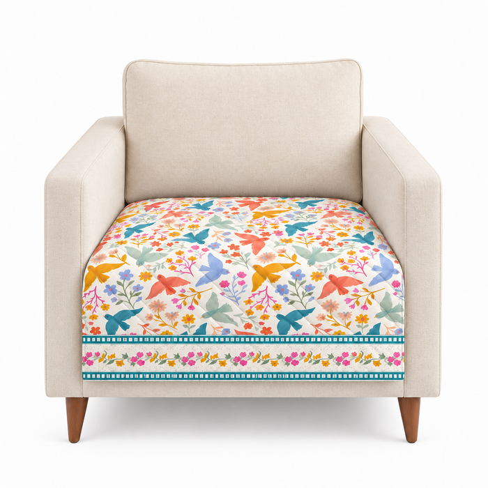 Colourful Birds Garden Printed Quilted Sofa Mat – 1 Seater, 2 Seater, 3 Seater