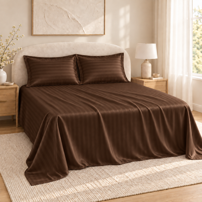 Dark Brown Satin Bedsheet with 2 Pillow Covers – 93 x 108 Inches