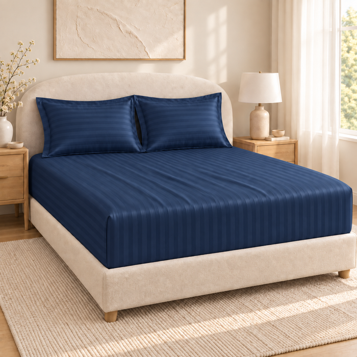 Navy Blue Satin Bedsheet with 2 Pillow Covers – 93 x 108 Inches