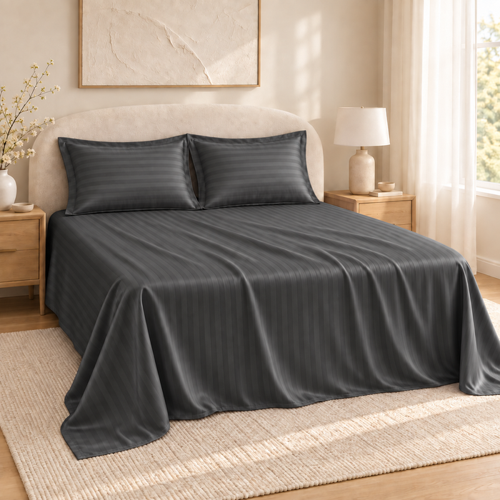 Dark Gray Satin Bedsheet with 2 Pillow Covers – 93 x 108 Inches