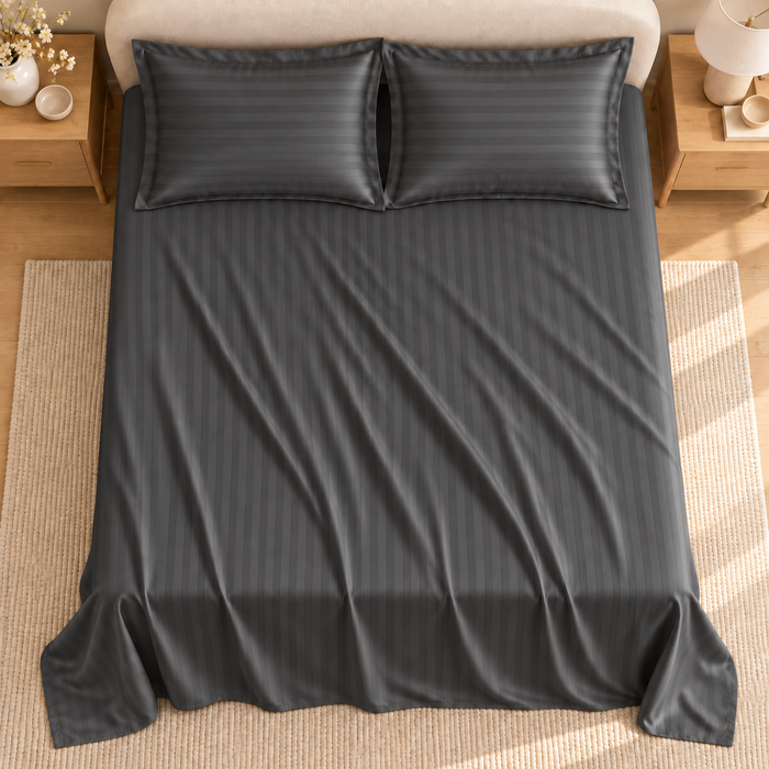 Dark Gray Satin Bedsheet with 2 Pillow Covers – 93 x 108 Inches