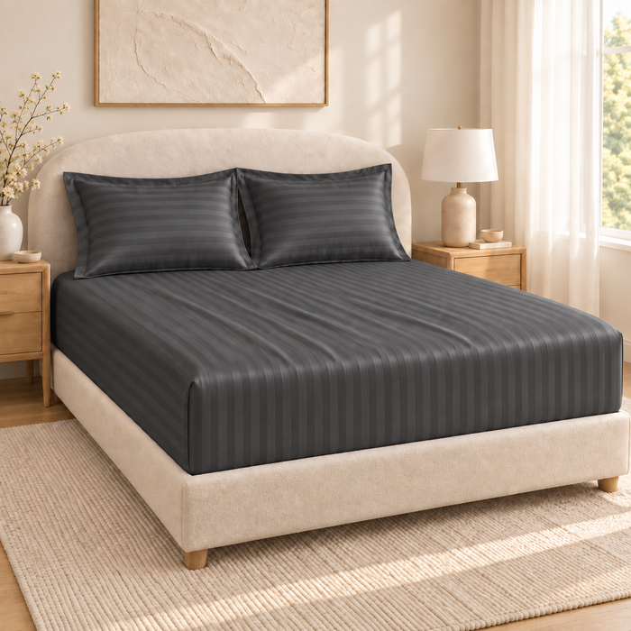Dark Gray Satin Bedsheet with 2 Pillow Covers – 93 x 108 Inches