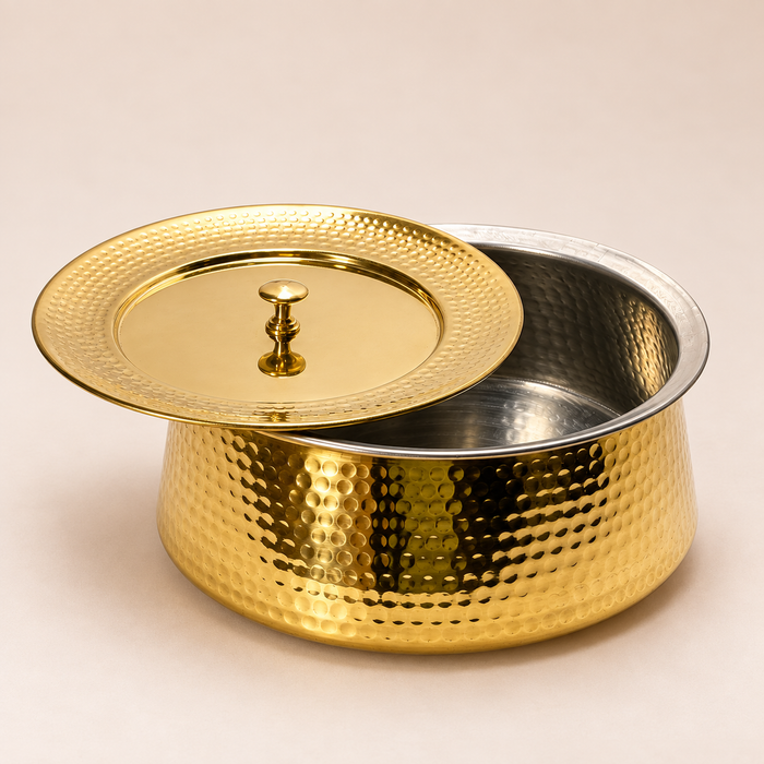 Brass Hammered Biryani Handi with Lid