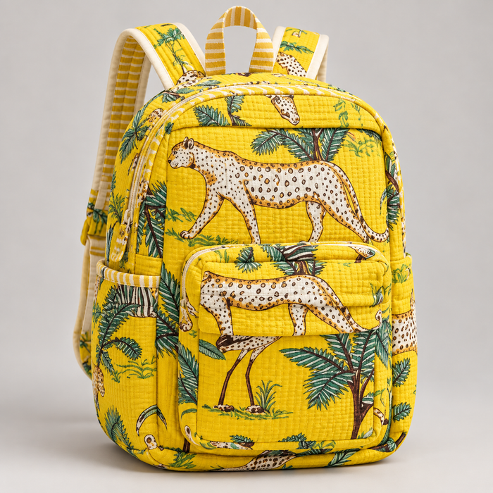 Yellow Safari Print Kinder Multipurpose Kids Backpack – Quilted Cotton