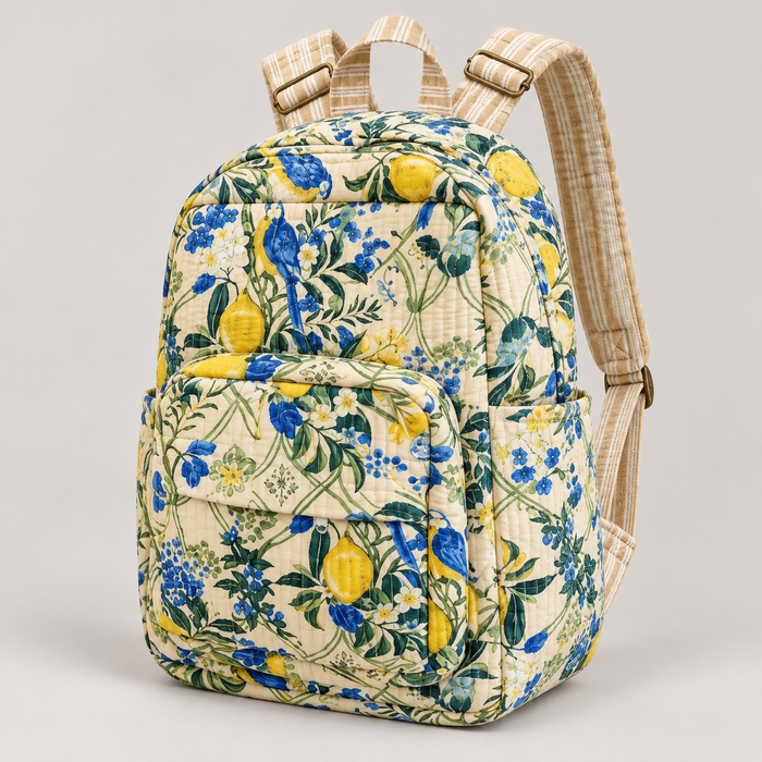 Lemon Garden Print Kinder Multipurpose Kids Backpack – Quilted Cotton